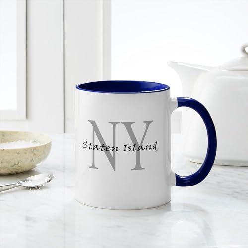 Taza de cerámica 11 oz color blanco y azul marino miniatura 6