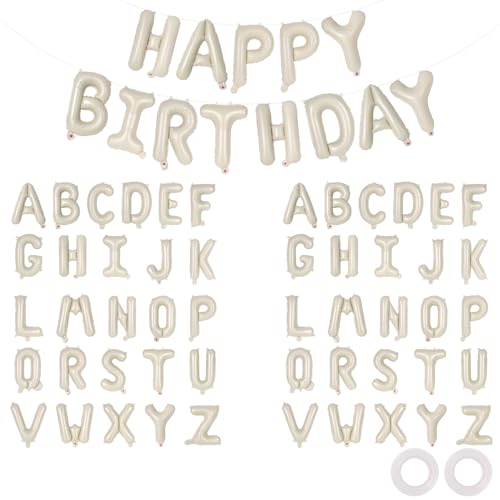 Image of 65 Pcs Cream Happy Birthday Balloons, 2 Sets A-Z Cream Letters Foil Balloons,16 Inch Personalized Name Happy Birthday Banners for Wedding Baby Shower Anniversary Party Decorations