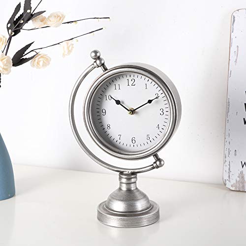 MODE HOME Sliver Metal Tabletop Clock Globe Desk Clock on Stand Decorative Mantel Clock