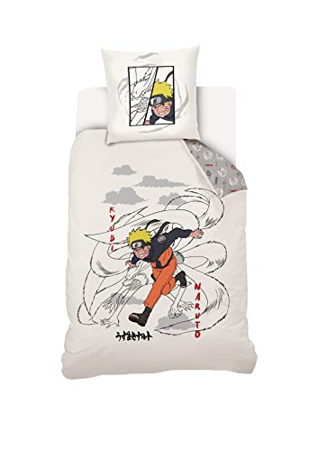 SAHINLER - Funda nórdica Naruto y Kyubi 140 x 200 cm + 1 funda de almohada de 63 x 63 cm, color crudo