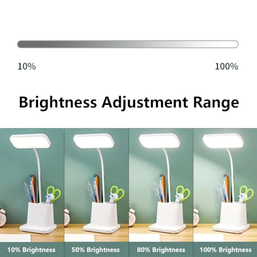 Image of One94Store LED Desk Lamp with Pen & Phone Holder - USB Charging Study Lamp with Touch Sensor, Adjustable Brightness, Eye Protection Light & Foldable Table Lamp for Students, Reading & Office