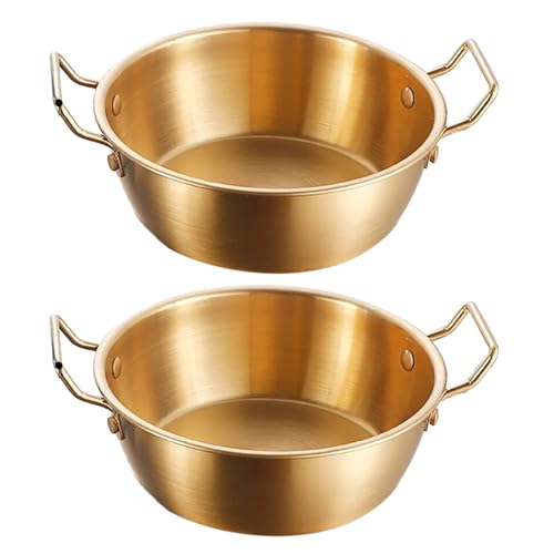 Cyrank Lot de 2 bols en acier inoxydable doré, bol à nouilles à double oreille, bol multifonctionnel incassable pour soupe aux céréales, salade, pâtes,...