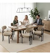 LukeAlon Chenille Dining Chairs Set of 6, Modern Curved Back Armless Kitchen Chairs with Black Me...