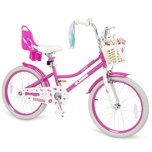 Image of Olakids Kids Bike, 12 14 16 18 20 Inch Girls Bicycle with Doll Seat Basket Adjustable Seat and Handlebar, Handbrake and Coaster Brake