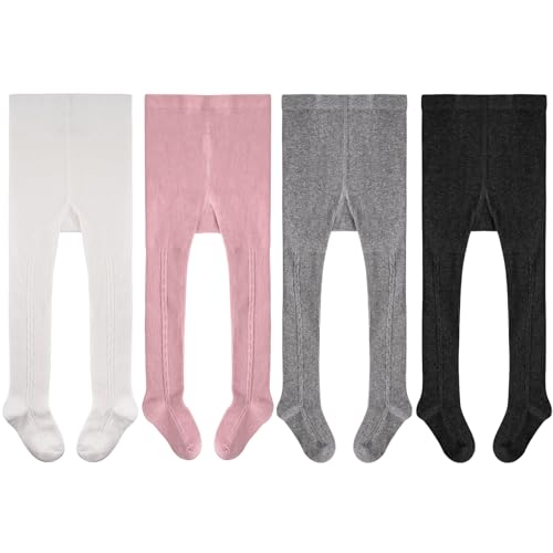 Meeshine 4 Packs Toddler Girls Cable Knit Tights Baby Kids Cotton Leggings Seamless Stockings Pants Pantyhose 1-8T2