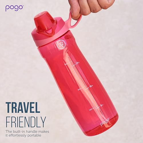 Pogo Garrafa de água de plástico Tritan livre de BPA com tampa Chug, 532 ml, rosa