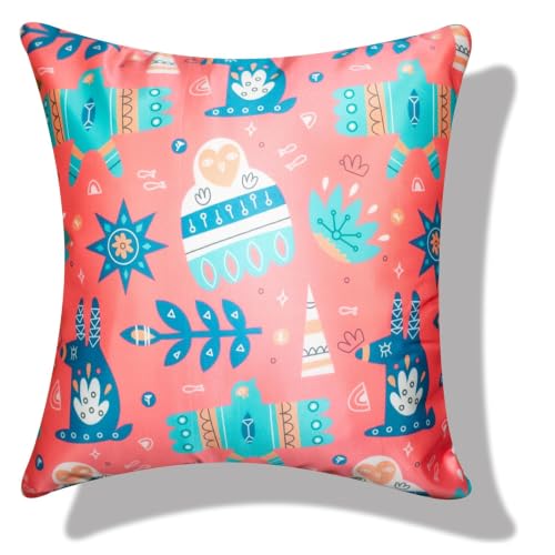 Image of Decorative Satin Sofa Cushion Covers Set of 5, 16 x 16 Inches, Multicolor Floral Printed Pillow Covers for Living Room, Bedroom, Couch & Sofa, Soft Glossy Fabric, Zipper Closure