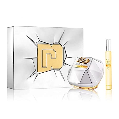 Paco Rabanne Lady Million Lucky for Women 2piece Tin Box Set (2.7 Oz Eau De Parfum Spray + 10ml Travel Spray), 2.7 Oz