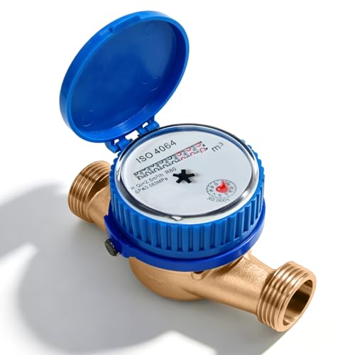 1/2 Zoll Wasserzähler Garten: 15mm Wasseruhr Garten Geeicht mit mit Schutzabdeckung und Messingverbinder Wasserzähler Kalt- und Warmwasser für Haus Garten Hausgebrauch