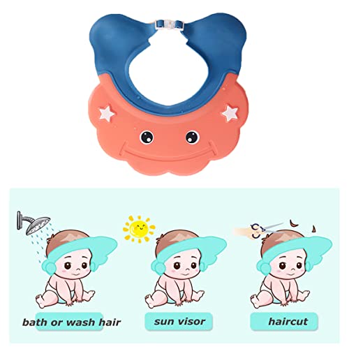 Image of 2 Pieces Baby Shower Cap Shield Toddler Bathing Hat Adjustable Shower Visor Cap Infants Bath Ears Head Protection Safe Shampoo Shower Cap Guard Soft Washing Hair Shield Hat for Kids Boys Girls 6M-6Y