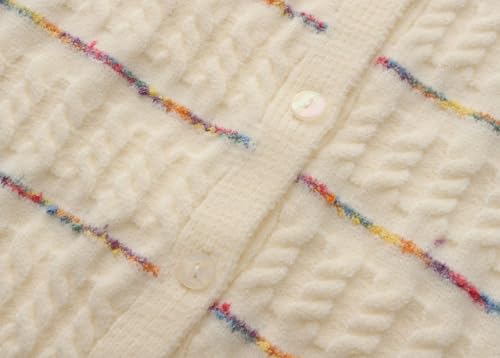 Girls Cardigan Sweater Button Up Long Sleeves Cable Knit Sweater Colorful Striped Knitted Top4