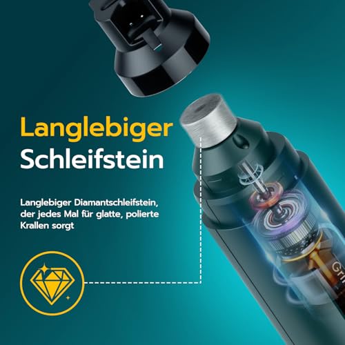 Mcbazel Elektrischer Krallenschleifer Hund & Katze - Geräuscharmer Hundenagelschleifer mit LED-Licht, 5 Geschwindigkeiten, Diamant-Schleifscheibe für Sanfte Pfotenpflege Aller Haustiergrößen