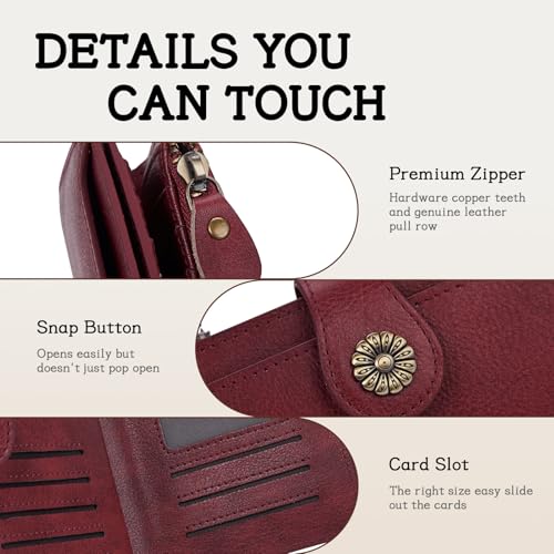 Image of HKCLUF Wallet Women,Small Genuine Leather Bifold Wallet Womens,RFID Blocking Wallet for Women Card Holder Purse With Removable ID Window(red)
