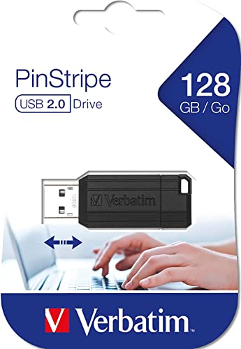 Verbatim 128Gb Pinstripe Retractable Usb 2.0 Flash Thumb Drive With Microban Antimicrobial Product Protection – Black #TOP7