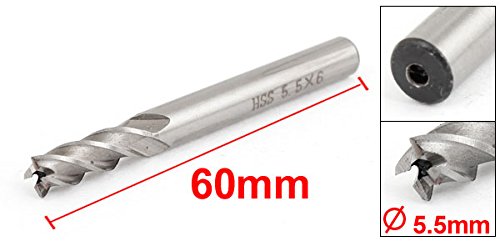 Image of uxcell 6mmx5.5mmx20mmx60mm Machining Cutting Tool Helical Groove 4 Flute Straight Shank Milling Cutter End Mill