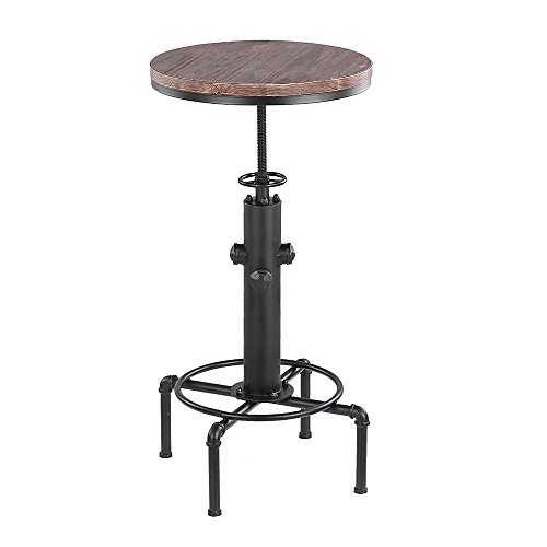 IKAYAA Pinewood Top Round Pub Bar Table Table de Table Réglable en Hauteur Bistro Table Industrial Pipe Style Cuisine Table à Manger