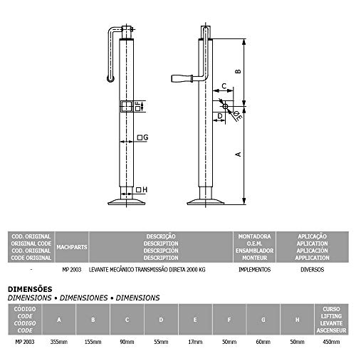 Levante Mecânico Transmissão Direta 2000 Kg - Mchparts