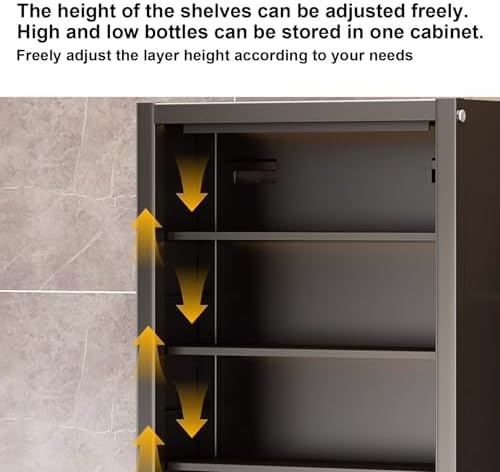 Wall-Mounted Bathroom Storage Cabinet - Space-Saving, No Drill Design for Toilets & Washbasins, Kitchen Organizer with Metal Doors, Multi-Functional Storage Solution (40x15x71CM)