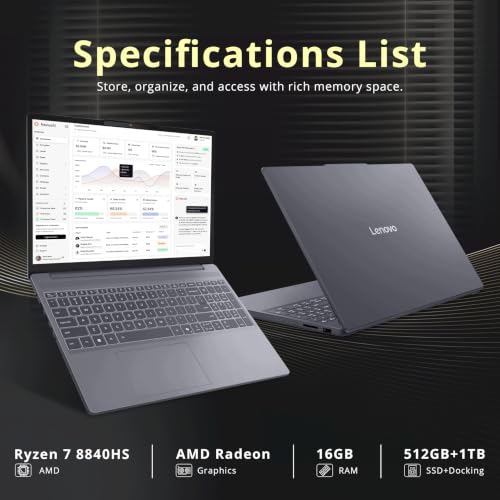 Image of Lenovo IdeaPad Slim 3 15.3 inch WUXGA Touchscreen Laptop, AMD Ryzen 7 8840HS, 16GB DDR5 RAM, 1.5TB Storage (512GB SSD + 1TB Docking Station), Backlit Keyboard, Numeric Keypad, Windows 11, Luna Gray