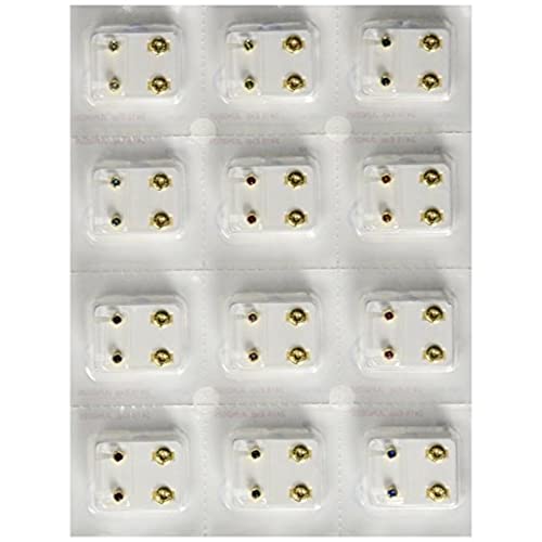 Surgical Steel 4mm Ear Piercing Studs, 12 Pair Mixed Colors2