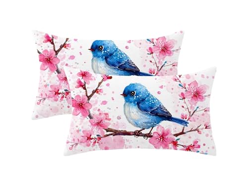 Juego de 2 Rosa Fundas Cojines Exterior Impermeable, Pájaro Funda Cojin 60x80 con Cremallera Invisible, Impermeable Lino Cushion Covers para Exterior Jardín Sofá Patio Decor, Regalo Mujer,Model207