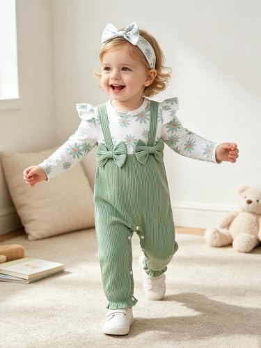 AMAWMW Newborn Baby Girl Clothes Rufffle Sleeve Romper With Headband Set - image 3