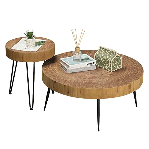 RUSTOWN Farmhouse Round Coffee Table Set of 2, Cocktail