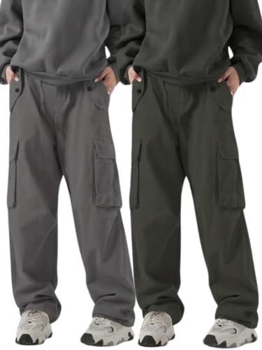 Image of GRECIILOOKS Men's Cargo Pants | 6 Pocket Cotton Cargo Joggers for Men | Loose Fit Stylish Pant with Pockets | Casual Baggy Trousers & Streetwear Lower