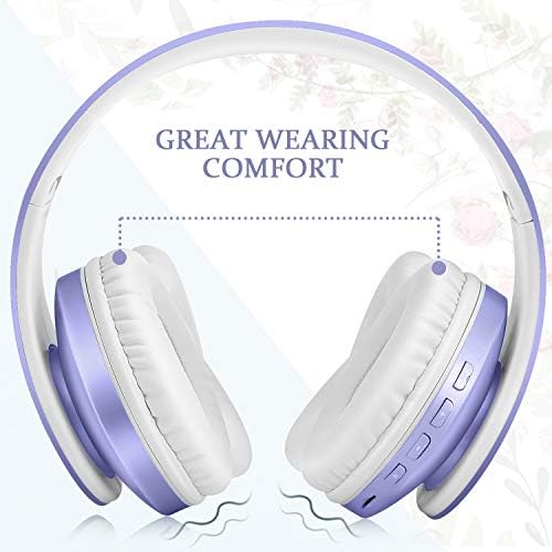 TUINYO Bluetooth Headphones, Wireless Headphones Over Ear with Microphone, Foldable & Lightweight Stereo Wireless Headset for Travel Work TV PC Cellphone -Purple