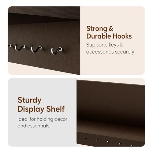 Image of Kuber Industries Mdf Wooden Keychain Holder for Wall With 9 Hooks and Display Shelf Organizer | Key Holder for Home Decor Stylish | Modern Key Stand | Brown
