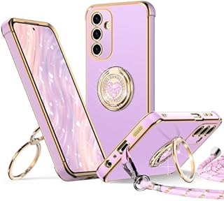 XYZ for Samsung Galaxy A14 Phone Case with Stand, A14 Samsung Phone Case with Strap for Women Girls, Double Ring Bling Luxury Heart Protective Phone Case for Samsung Galaxy A14 5G, Pink