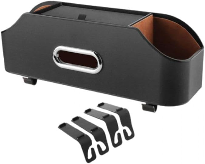 Back Seat Organizer With Tissue Box, 2 Cup Holders, and 2 Pairs of Headrest Hooks - Multi-functional Car Accessories for Kids and Road Trips (Multicolor)
