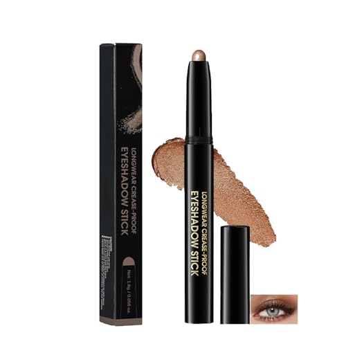 Waterproof Cream Eyeshadow Stick - Shimmer Blendable Eyeshadow Pencil & Smudge Proof Eye Crayon, Long Lasting 3 in 1 Eye Makeup Stick with Eyeliner & Highlighter for Mature Skin Daily Looks(Caramel)