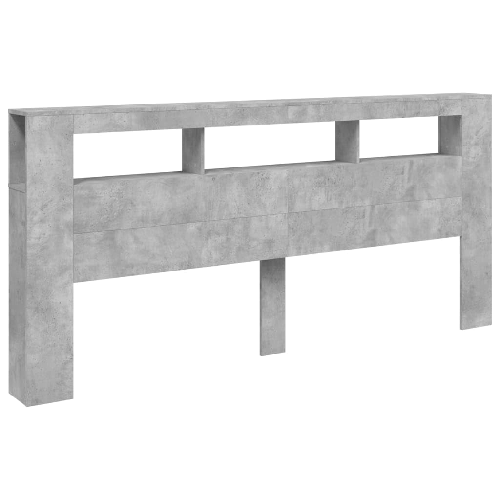 vidaXL LED Kopfteil, Bettkopfteil mit LED-Leuchten, Betthaupt mit Ablagen, Bettzubehör Schlafzimmer, Betongrau 220x18,5x103,5cm Holzwerkstoff