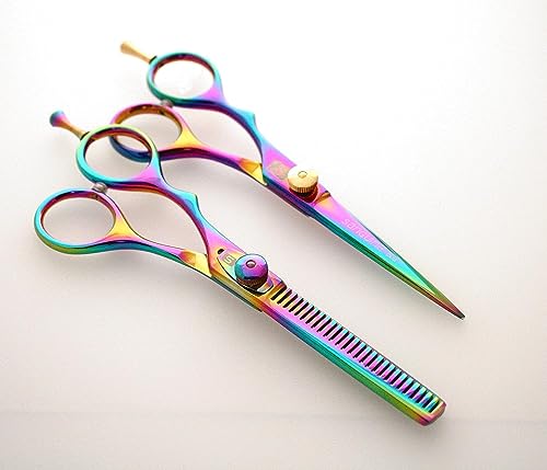 Juego de tijeras profesionales de peluquería para zurdos y tijeras de adelgazamiento, 14 cm + estuche de presentación