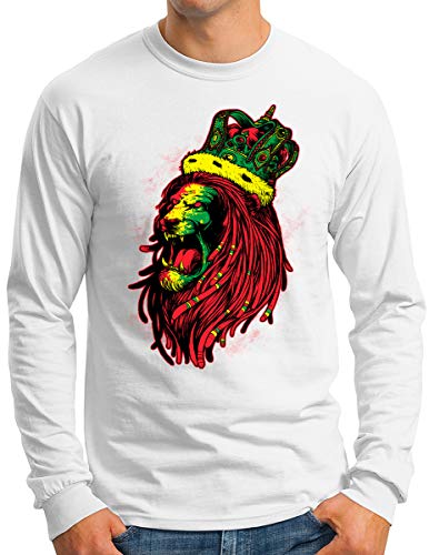 T-shirt Rastafari homme OM3 blanc avec motif imprimé Lion de Juda King of Reggae