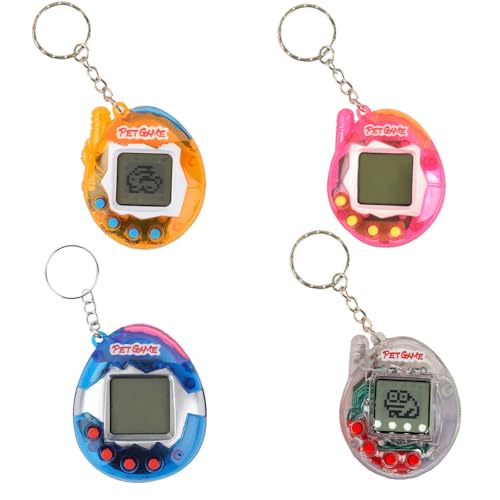 4 Pieces Virtual Electronic Digital Pets Keychains Nostalgic 168 Giga Pets in One Virtual Cyber Digital Nostalgic Handheld Electronic Toys for Kids...