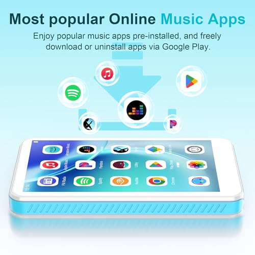 Image of MP3 Player with Bluetooth and WiFi, SWOFY MP3 & MP4 Players with 4 inch Touchscreen and HD Speaker,Android 13 OS Music Players with Spotify,Pandora, Audible, Amazon Music, Play Store, FM Radio Blue