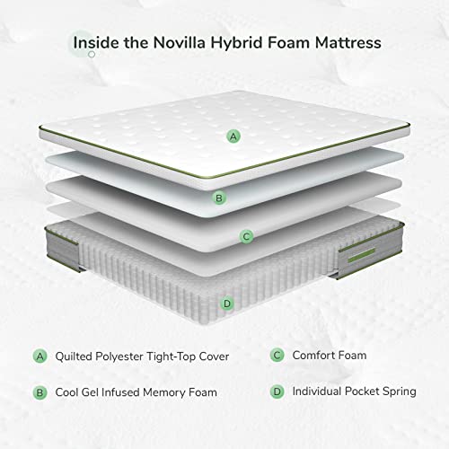 Image of Novilla Queen Size Mattress, 10 Inch Hybrid Pillow Top Queen Mattress in a Box with Gel Memory Foam & Individually Wrapped Pocket Coils Innerspring for a Cozy & Peaceful Sleep