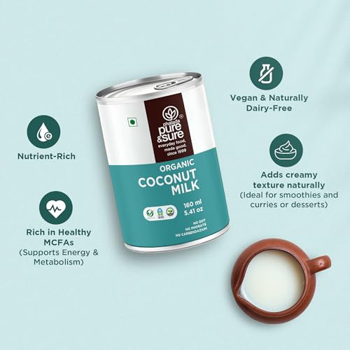 Image of Pure & Sure Organic Coconut Milk 400ML | 100% Naturally Processed Unsweetened Nariyal Milk | Rich & Creamy Texture for Cooking & Baking | Enriched With Nutrients | No Additives