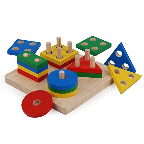 Image of PlanToys Wooden Shape Sorter Toy for Toddlers | Montessori Educational Learning Toy for Color & Shape Recognition | Eco-Friendly Fine Motor Skills Toy for Preschool Math & STEM Development