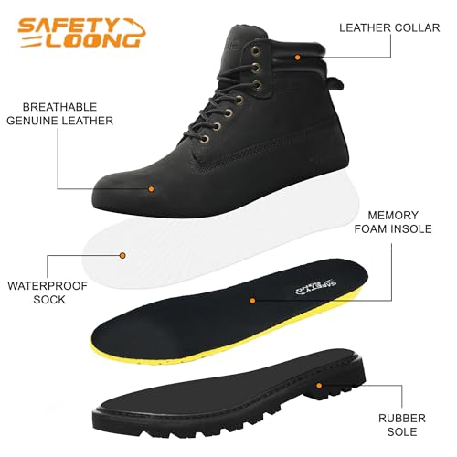 Image of Work Boots for Men Waterproof Soft Toe Non Slip Comfortable Leather Workboots