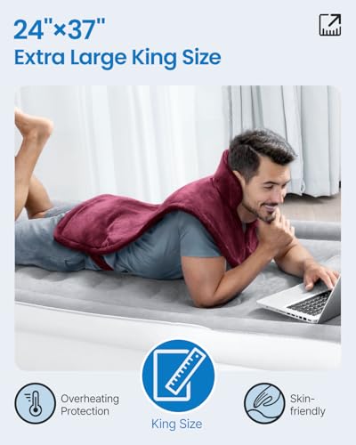 Image of RENPHO King Size Heating Pad for Back, Birthday Gifts for Mom Wife Men, FSA Eligible, 24 inchx37 inch XL Large Weighted Electric Heat Pad for Neck and Shoulders, ETL Certified, Dark Red