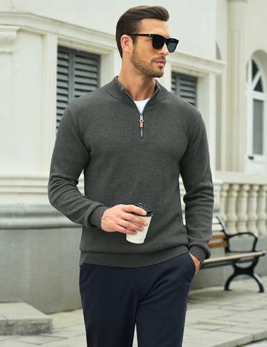 Image of MAGCOMSEN Men's Quarter Zip Pullover Lightweight Mock Neck Polo Sweater Long Sleeve Warm Fall Winter Pullover Sweaters