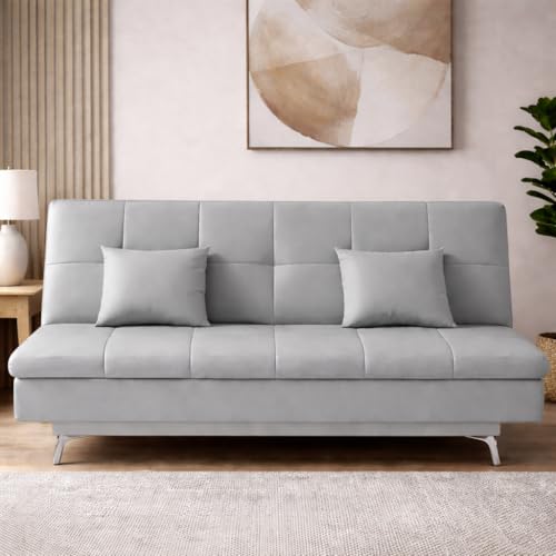 Image of Casaliving Danny 3 Seater Sofa Cum Bed Leatherette Fabric (Grey) with Two Cushions Perfect for |Home Living |Office Room and Guest Room Premium Sofa