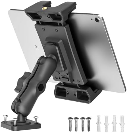 OHLPRO Heavy Duty Drill Base Car Tablet Holder, Compatible with iPad Samsung Tab 5"-13" Tablet and Phone, Car Tablet Mount for Truck/Business Vehicle/Desktop/Wall, etc. - 9.5 cm Arm