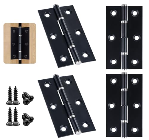 Anstore Bisagras de Acero Inoxidable Para Puerta - 4 Unidades, Negro, 70 x 40 mm, Grandes, Resistentes, Ajustables Para Muebles, Herrajes Con Tornillos Para Madera, Jardín