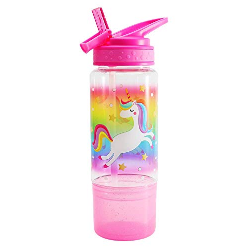Home Tune Trinkflasche für Kinder - Tritan BPA frei, Flip-Strohhalm-Verschluss, Snackfach, leicht, auslaufsichere Wasserflasche 530ml - Einhorn Cover