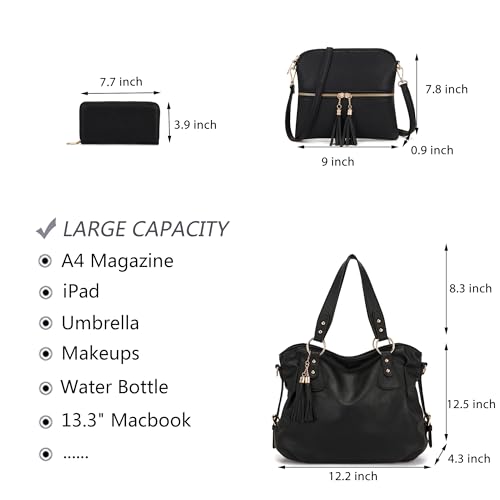 Image of Qiyuer Slouchy Handbag for Women Shoulder Bag Hobo Purse Wallet Set 3pcs