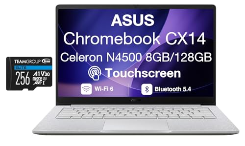 Image of ASUS Chromebook CX14 14.0 inch FHD Touch Display (Intel Celeron N4500, 8GB RAM, 384GB Storage (128GB SSD + 256GB Micro SD Card), Wi-Fi 6, BT, HD Webcam, Chrome OS) - Ideal for Everyday Value Use (Renewed)